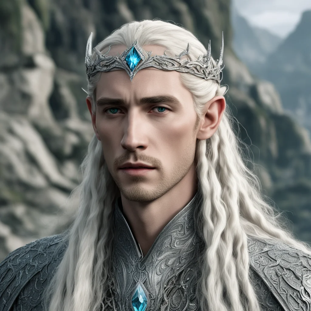 tolkien king thranduil with blond hair and braids wearing silver serpentine nandorin elvish circlet encrusted with diamonds with large center diamond  confident engaging wow artstation art 3