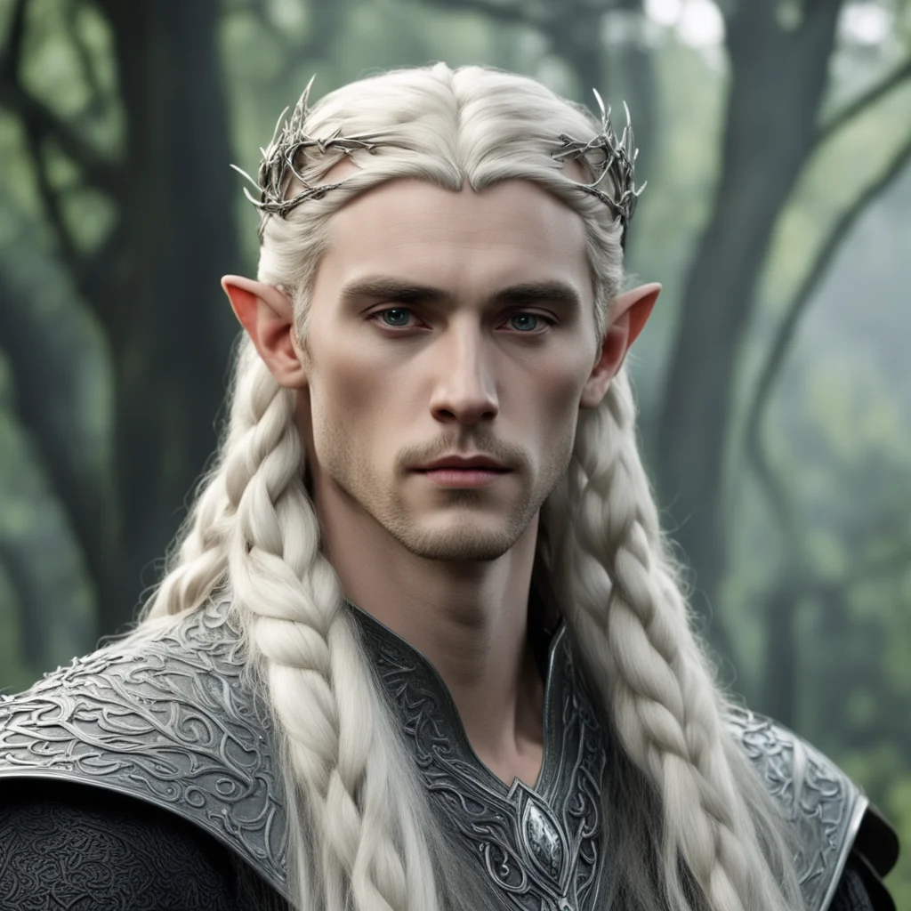 tolkien king thranduil with blond hair and braids wearing silver serpentine sindarin elvish circlet with large center diamond confident engaging wow artstation art 3