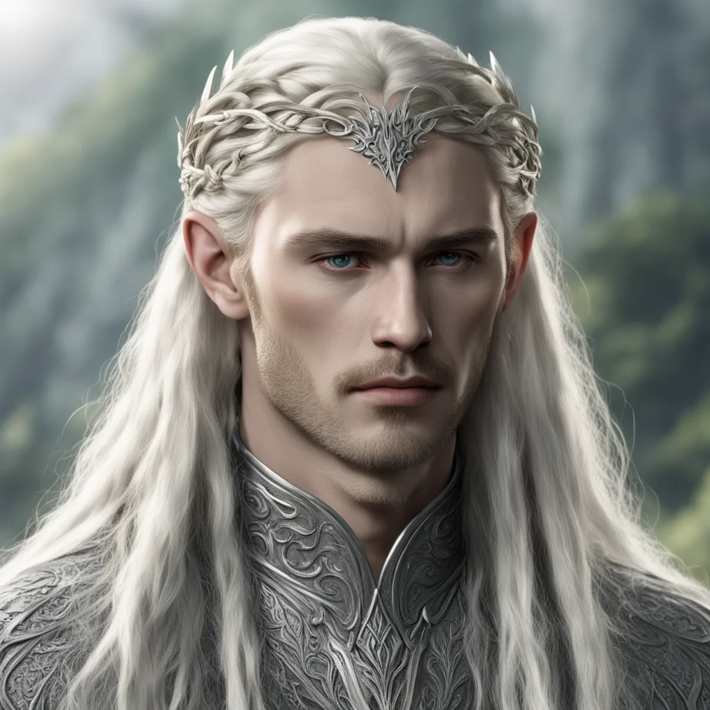 tolkien king thranduil with blond hair and braids wearing silver silvan elvish circlet with center diamond amazing awesome portrait 2