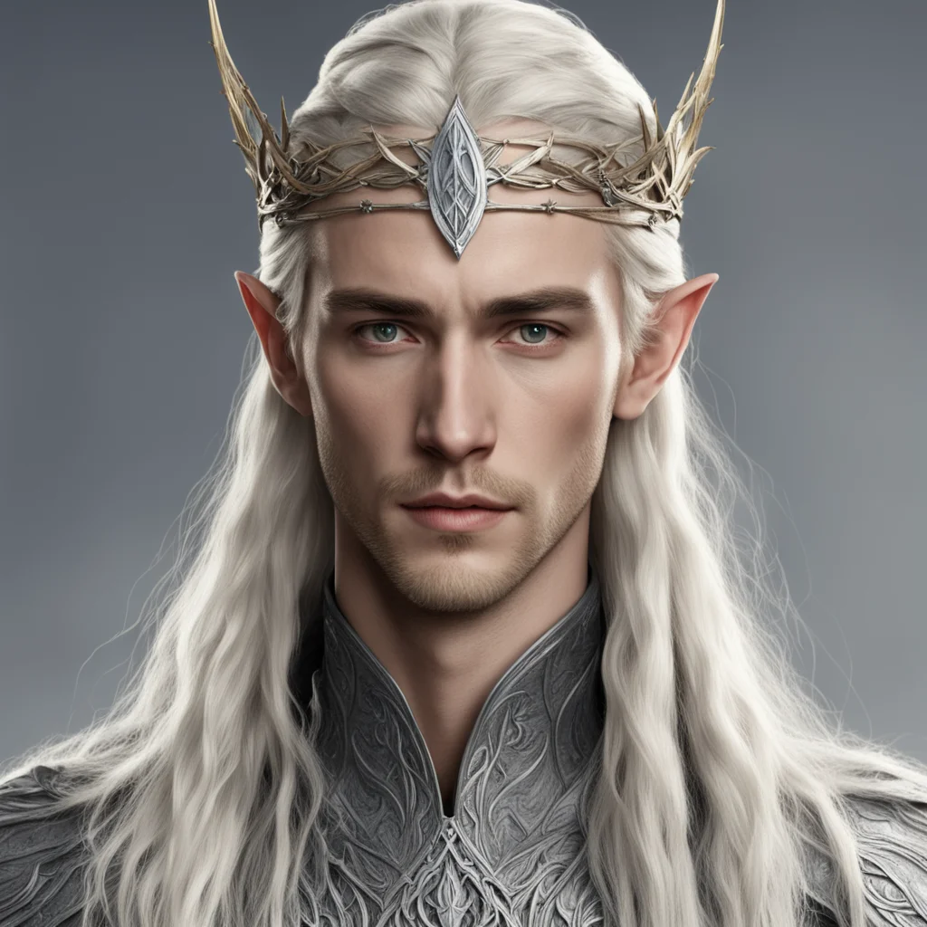 tolkien king thranduil with blond hair and braids wearing silver silvan elvish circlet with center diamond confident engaging wow artstation art 3