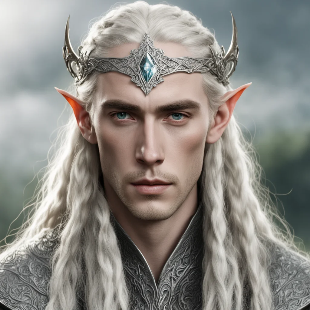 tolkien king thranduil with blond hair and braids wearing silver silvan elvish circlet with large center diamond  amazing awesome portrait 2