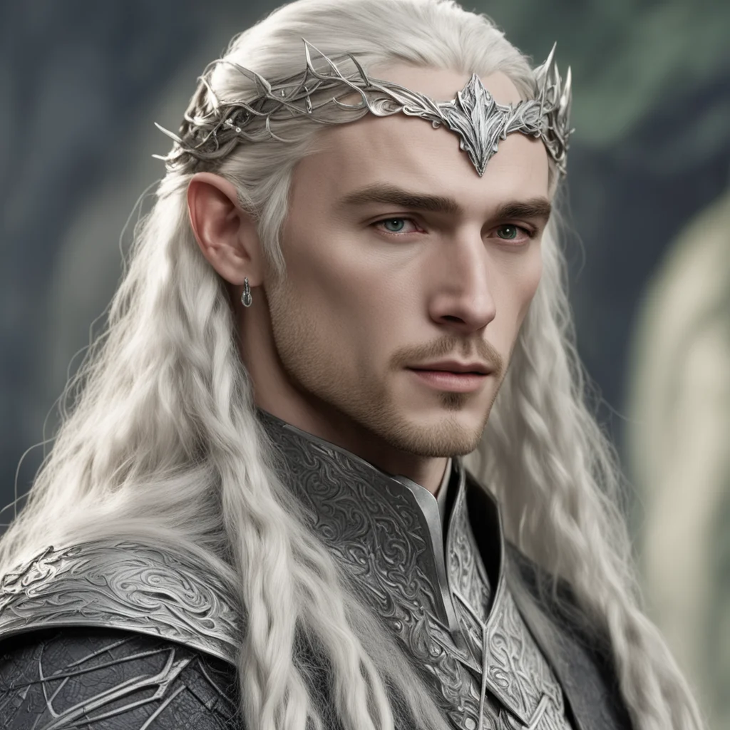 tolkien king thranduil with blond hair and braids wearing silver silvan elvish circlet with large center diamond  confident engaging wow artstation art 3