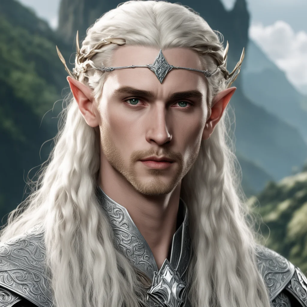 tolkien king thranduil with blond hair and braids wearing silver silvan elvish circlet with large center diamond  good looking trending fantastic 1