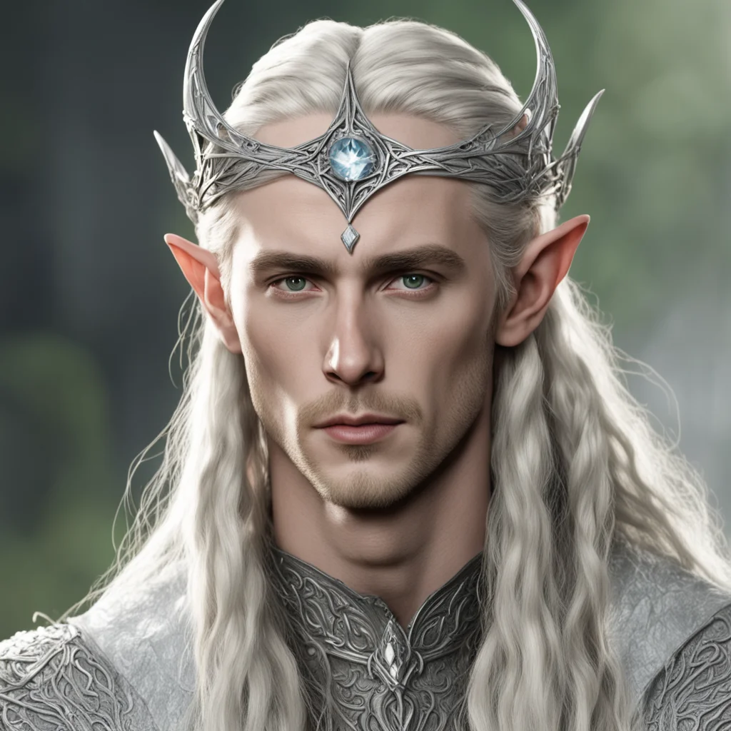 tolkien king thranduil with blond hair and braids wearing silver silvan elvish circlet with large center diamond 