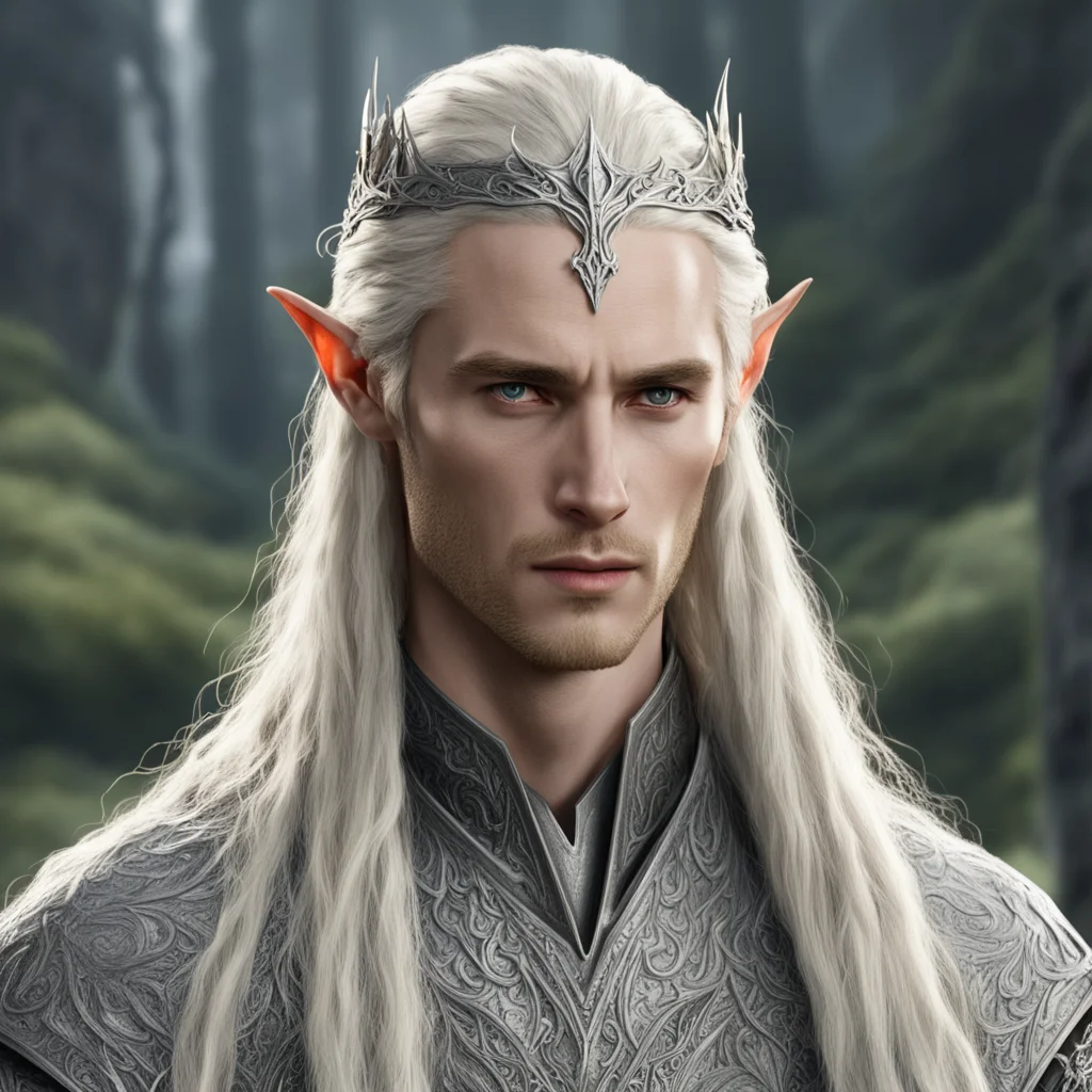 tolkien king thranduil with blond hair and braids wearing silver silvan elvish circlet with large center diamond amazing awesome portrait 2