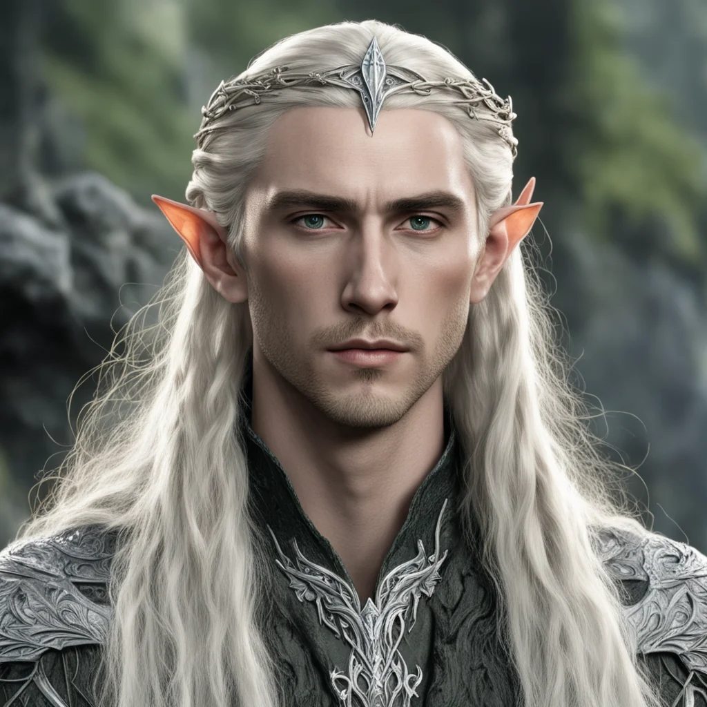 tolkien king thranduil with blond hair and braids wearing silver silvan elvish circlet with large center diamond good looking trending fantastic 1