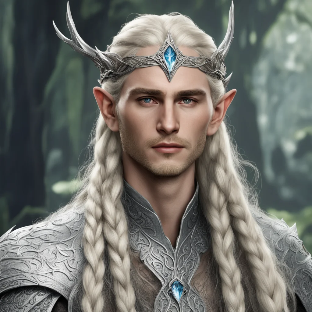 aitolkien king thranduil with blond hair and braids wearing silver sindarin elvish circlet with prominent center diamond  confident engaging wow artstation art 3