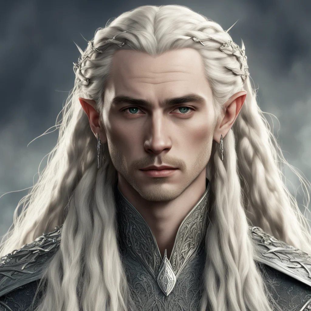 tolkien king thranduil with blond hair and braids wearing silver strings with large diamonds in the hair  good looking trending fantastic 1