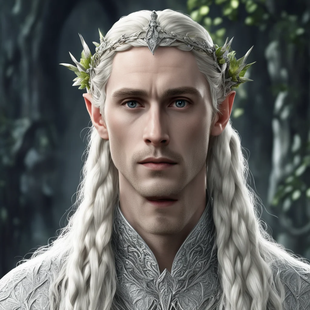 tolkien king thranduil with blond hair and braids wearing silver vines with berries of diamonds in the form of silver elvish circlet with large center diamond amazing awesome portrait 2