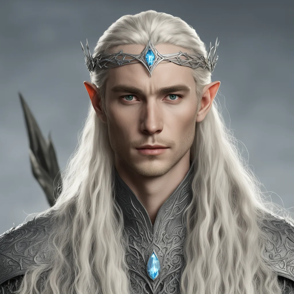 aitolkien king thranduil with blond hair and braids wearing small silver sindarin elvish circlet with large center diamond  confident engaging wow artstation art 3