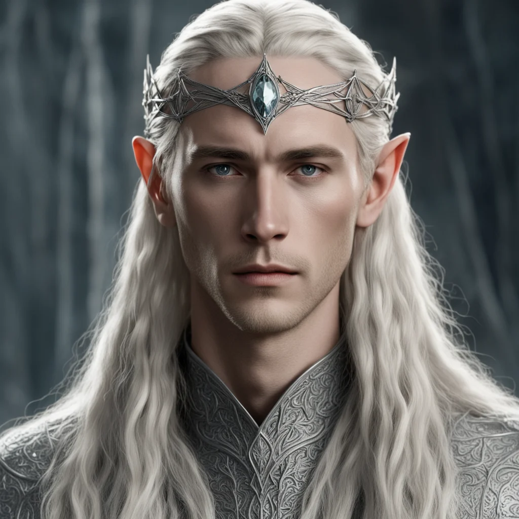 tolkien king thranduil with blond hair and braids wearing small thin silver elvish circlet with large center circular diamond  amazing awesome portrait 2