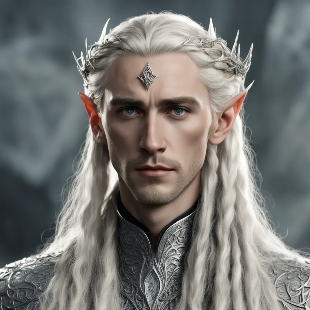 tolkien king thranduil with blond hair and braids wearing small thin silver elvish circlet with large center circular diamond  confident engaging wow artstation art 3
