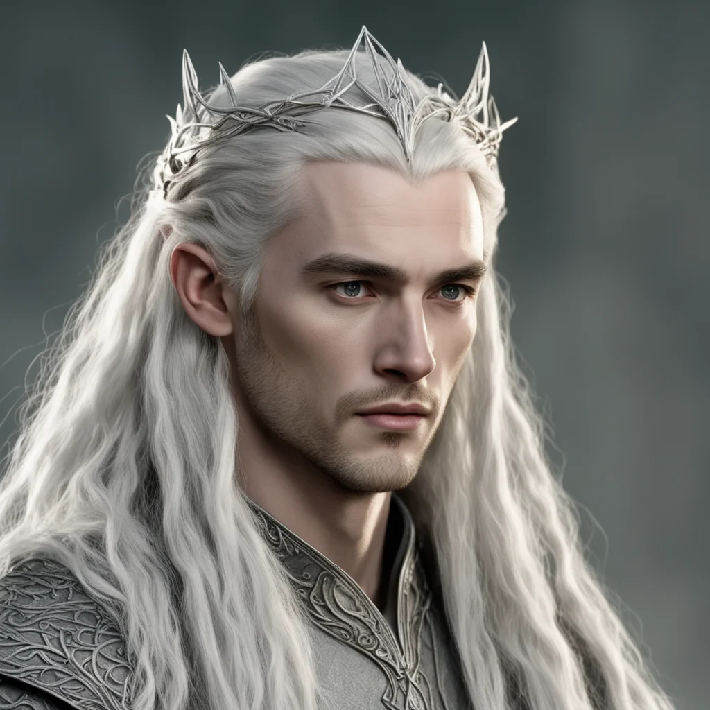 tolkien king thranduil with blond hair and braids wearing small thin silver elvish circlet with large center diamond  confident engaging wow artstation art 3