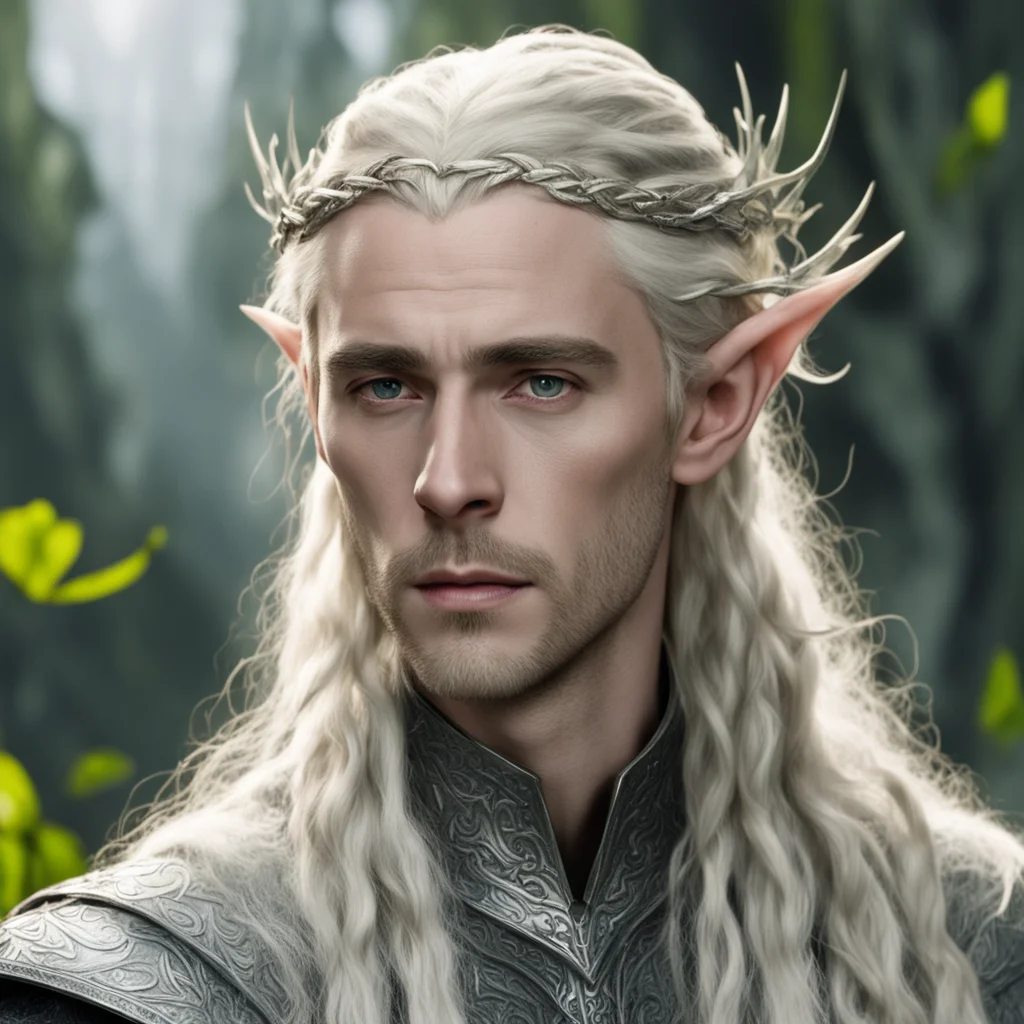 tolkien king thranduil with blond hair and braids wearing small thin silver elvish circlet with large center leaf shaped diamond  amazing awesome portrait 2