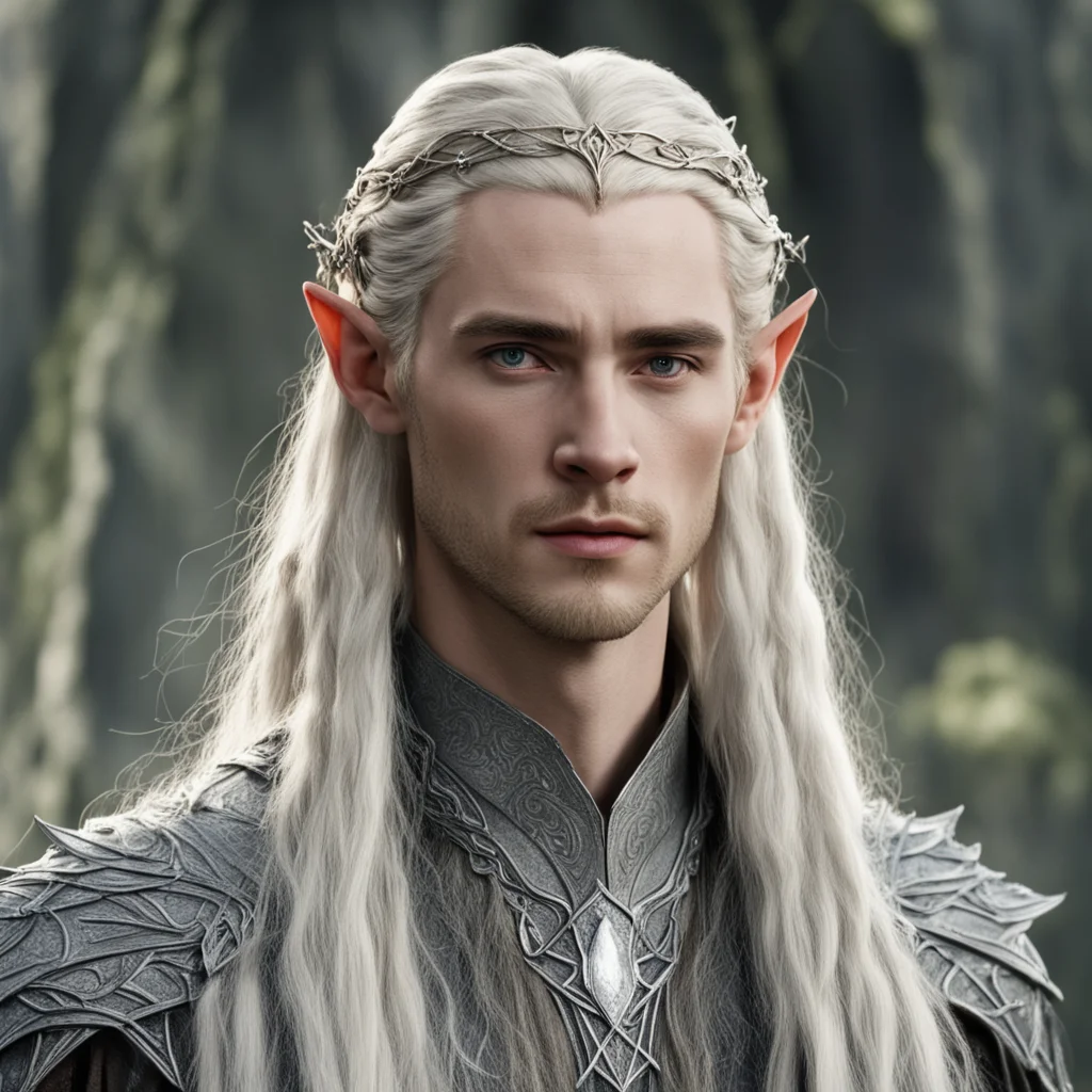 tolkien king thranduil with blond hair and braids wearing small thin silver nandorin elvish circlet with large center circular diamond  confident engaging wow artstation art 3