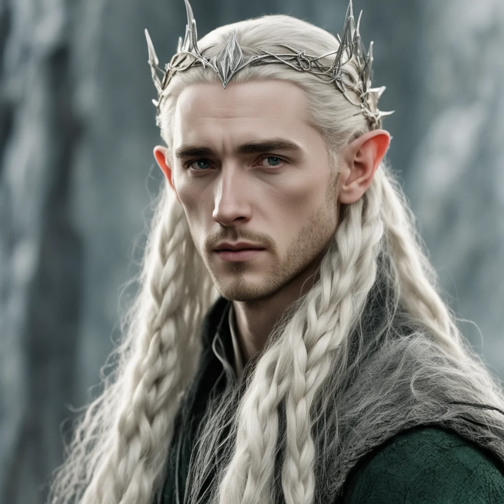 tolkien king thranduil with blond hair and braids wearing small thin silver serpentine elvish circlet with large center diamond confident engaging wow artstation art 3