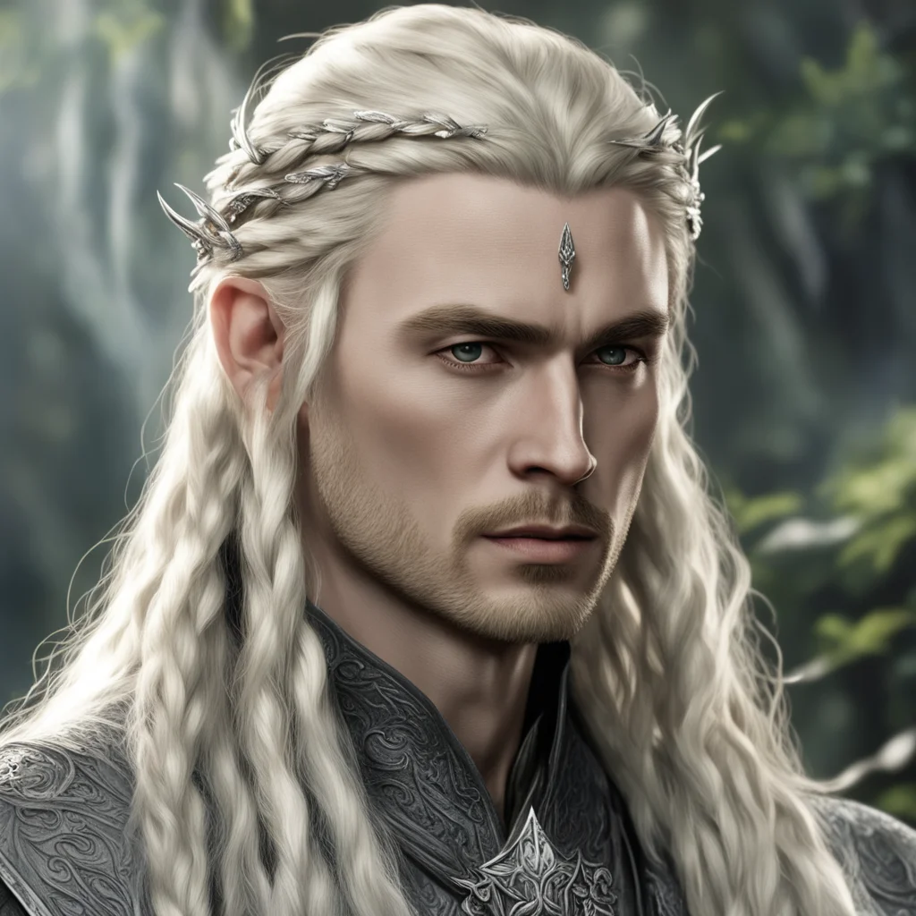 tolkien king thranduil with blond hair and braids with silver and diamonds in the hair amazing awesome portrait 2