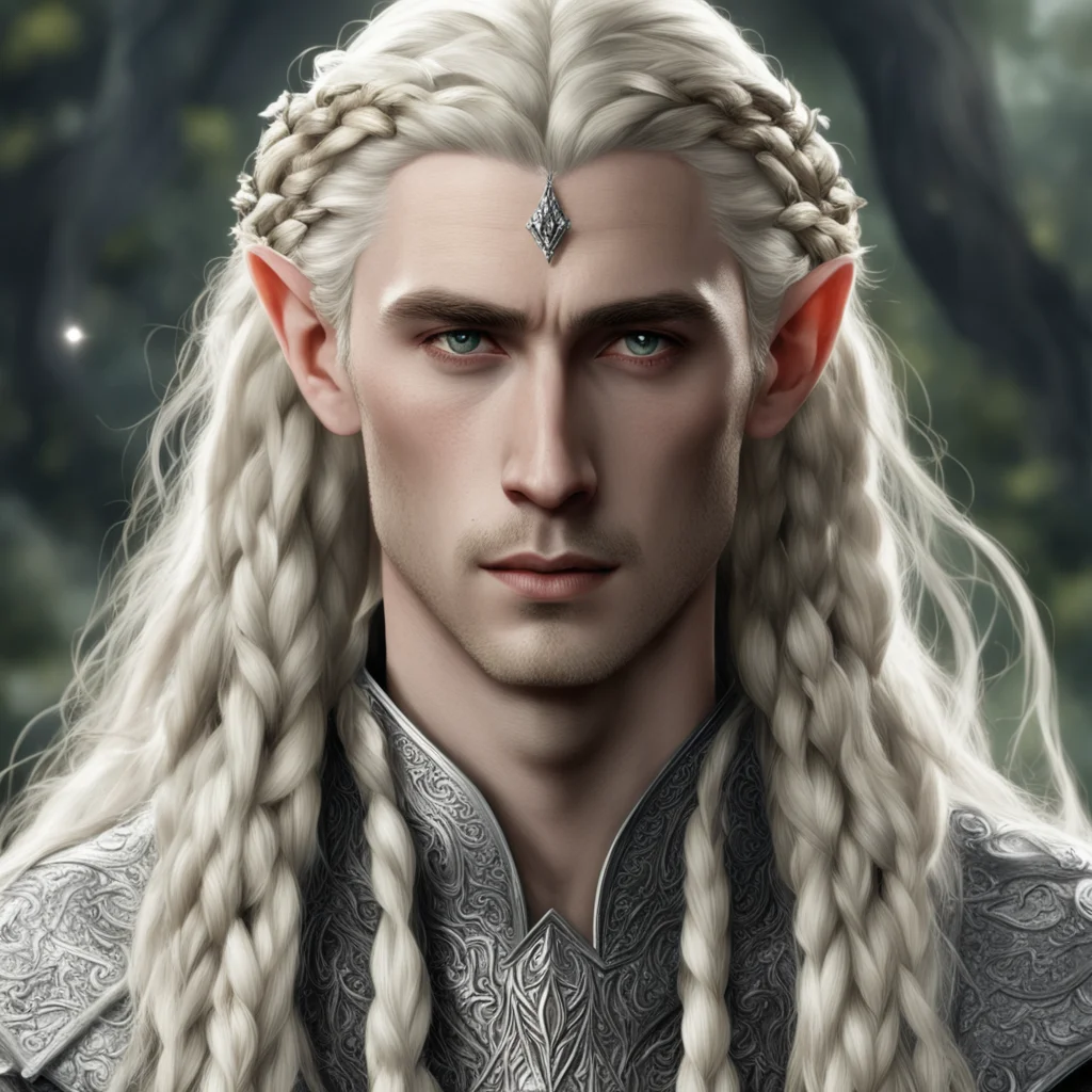 tolkien king thranduil with blond hair and braids with silver and diamonds in the hair confident engaging wow artstation art 3