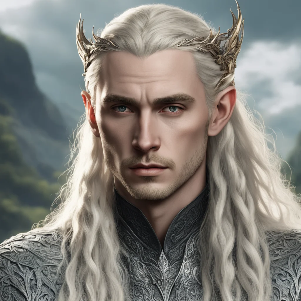tolkien king thranduil with blond hair and braids with silver and diamonds in the hair good looking trending fantastic 1