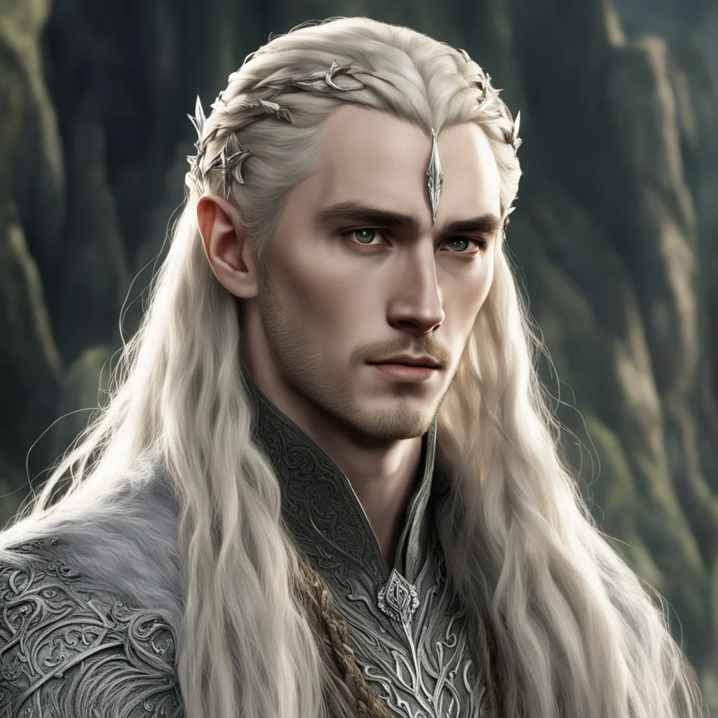 tolkien king thranduil with blond hair and braids with silver and diamonds in the hair