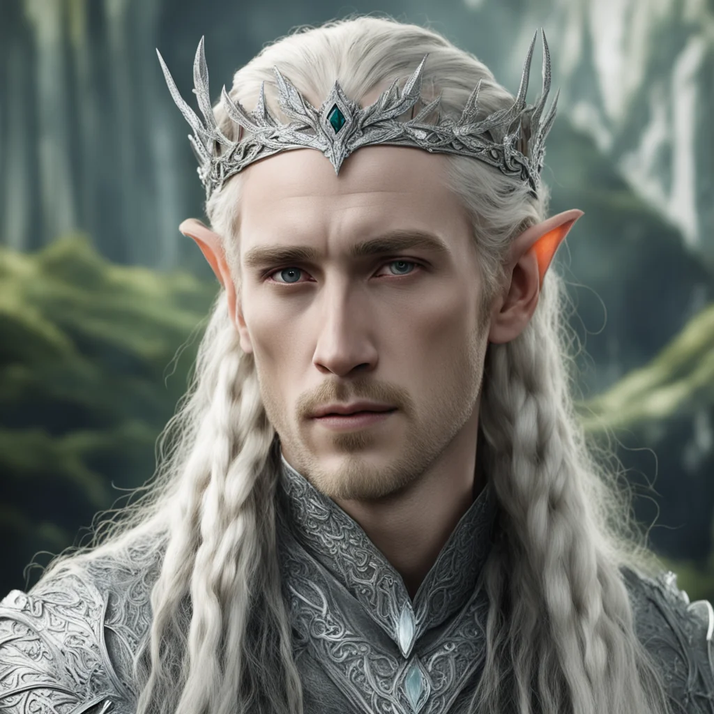 aitolkien king thranduil with blonde hair and braids wearing silver serpentine elvish circlet encrusted with diamonds with large center diamond amazing awesome portrait 2