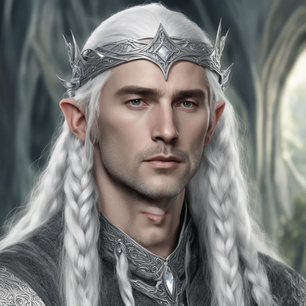tolkien lord celeborn with silver hair and braids wearing silver elvish circlet with large center diamond  good looking trending fantastic 1
