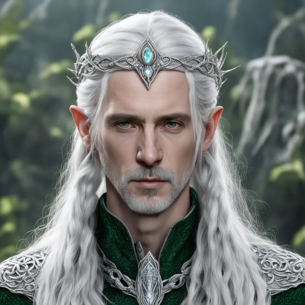 tolkien lord celeborn with silver hair and braids wearing silver serpentine elvish circlet encrusted with diamonds with large center diamond  confident engaging wow artstation art 3