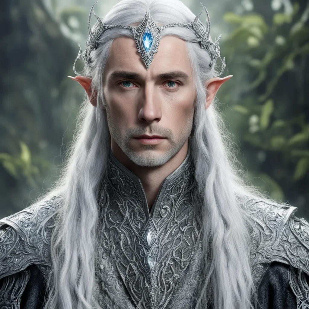 tolkien lord celeborn with silver hair and braids wearing silver serpentine elvish circlet encrusted with diamonds with large center diamond  good looking trending fantastic 1