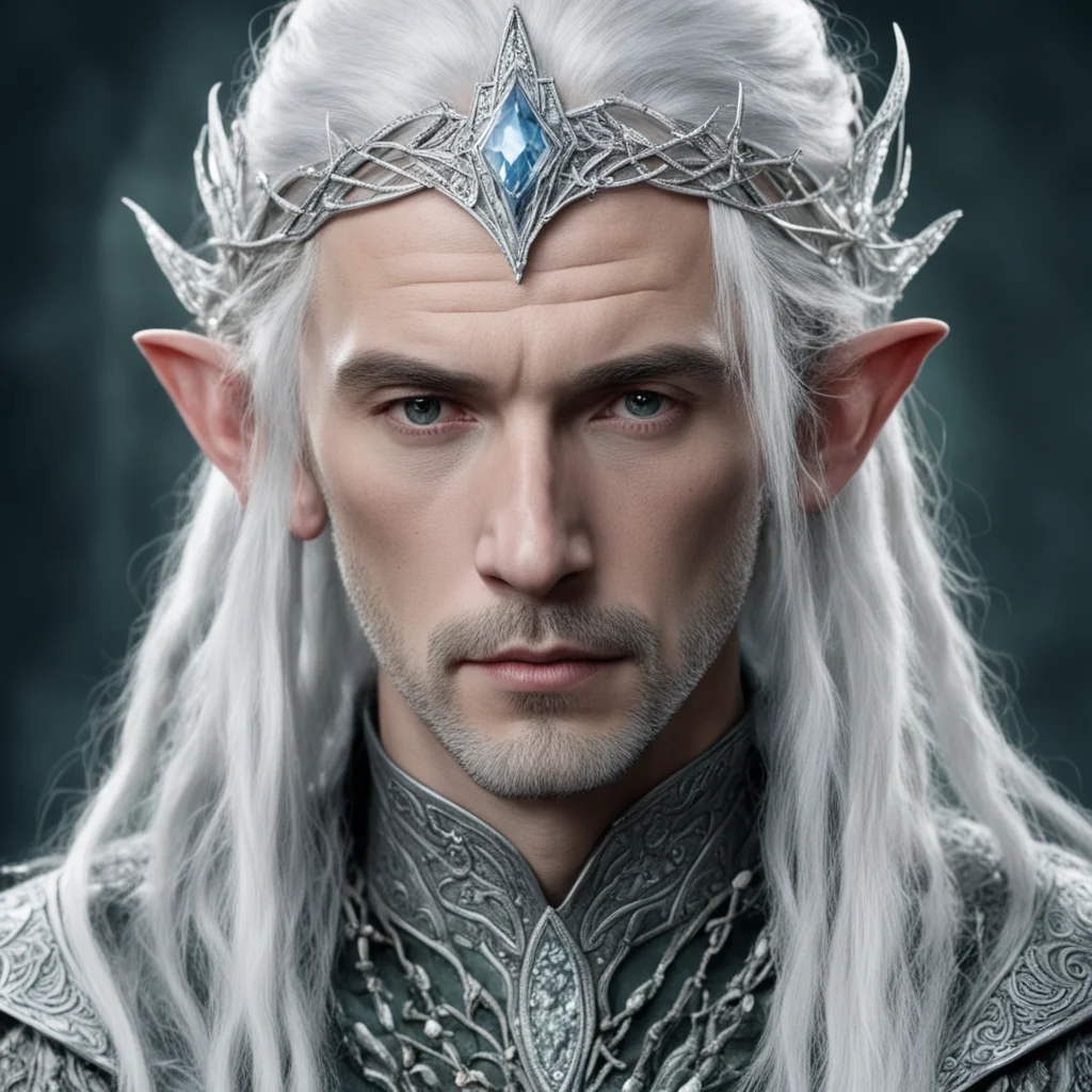 tolkien lord celeborn with silver hair and braids wearing silver serpentine elvish circlet encrusted with diamonds with large center diamond good looking trending fantastic 1