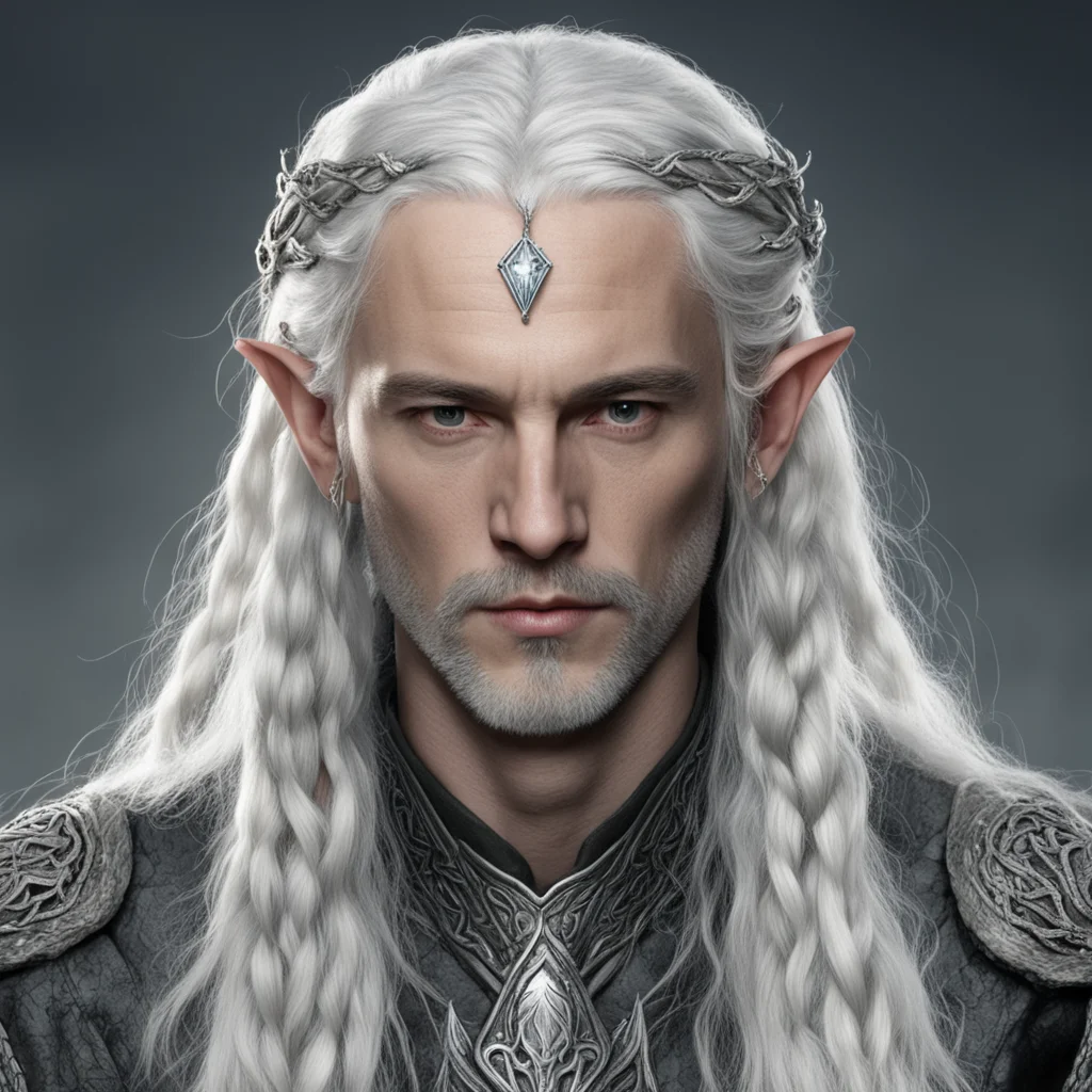 tolkien lord celeborn with silver hair and braids wearing small silver serpentine elvish circlet with large center diamond  amazing awesome portrait 2