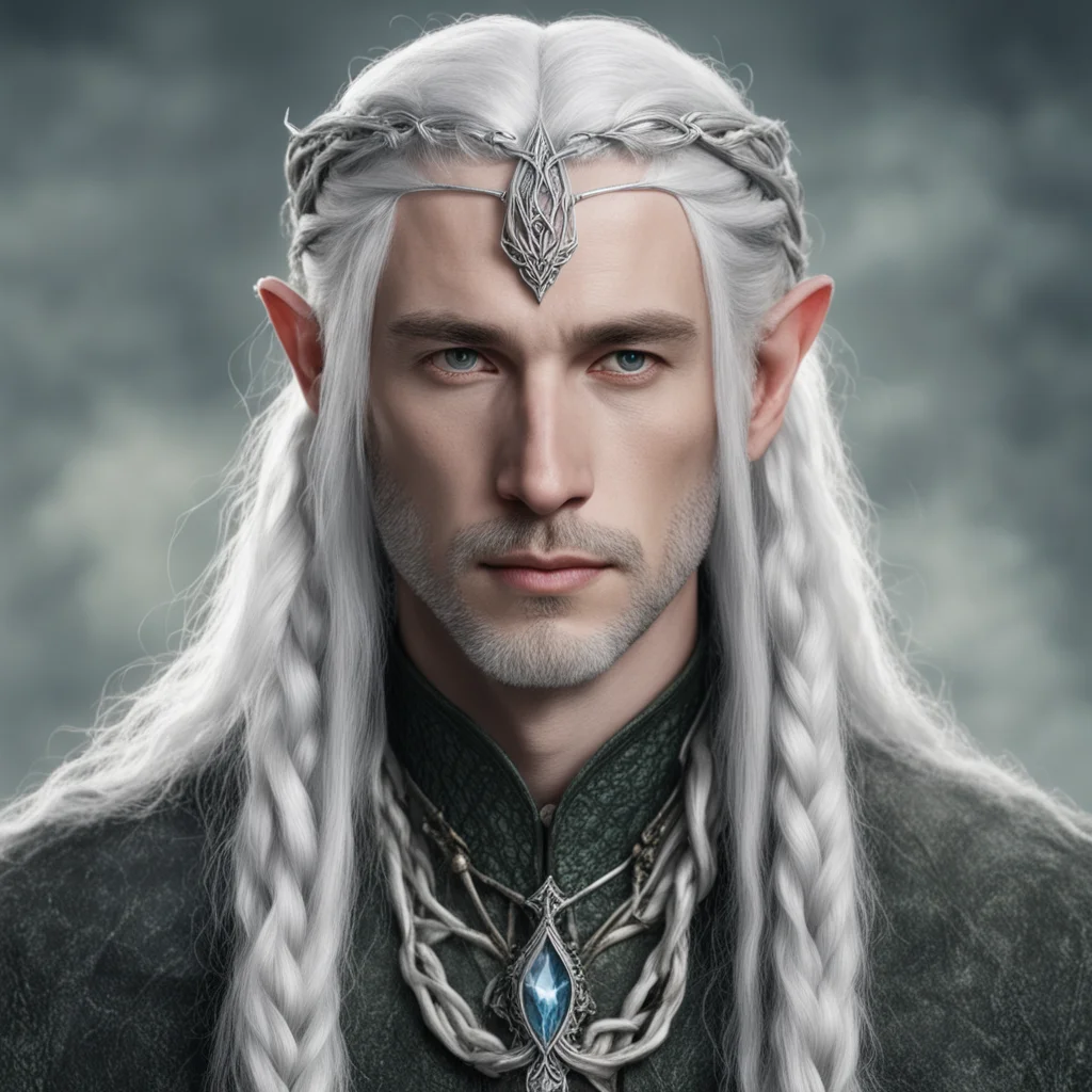 tolkien lord celeborn with silver hair and braids wearing small silver serpentine elvish circlet with large center diamond  confident engaging wow artstation art 3