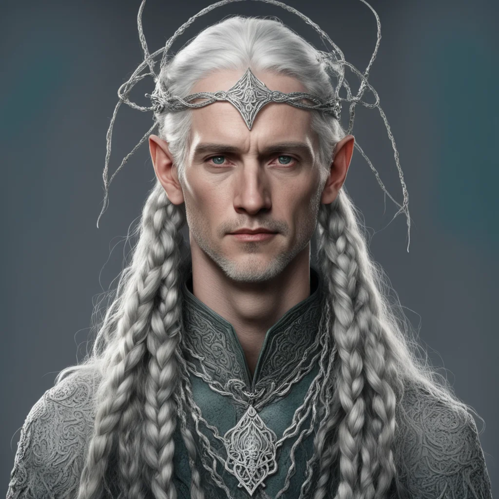 tolkien lord galathil with braids wearing silver serpentine intertwined into elvish circlet with diamonds confident engaging wow artstation art 3