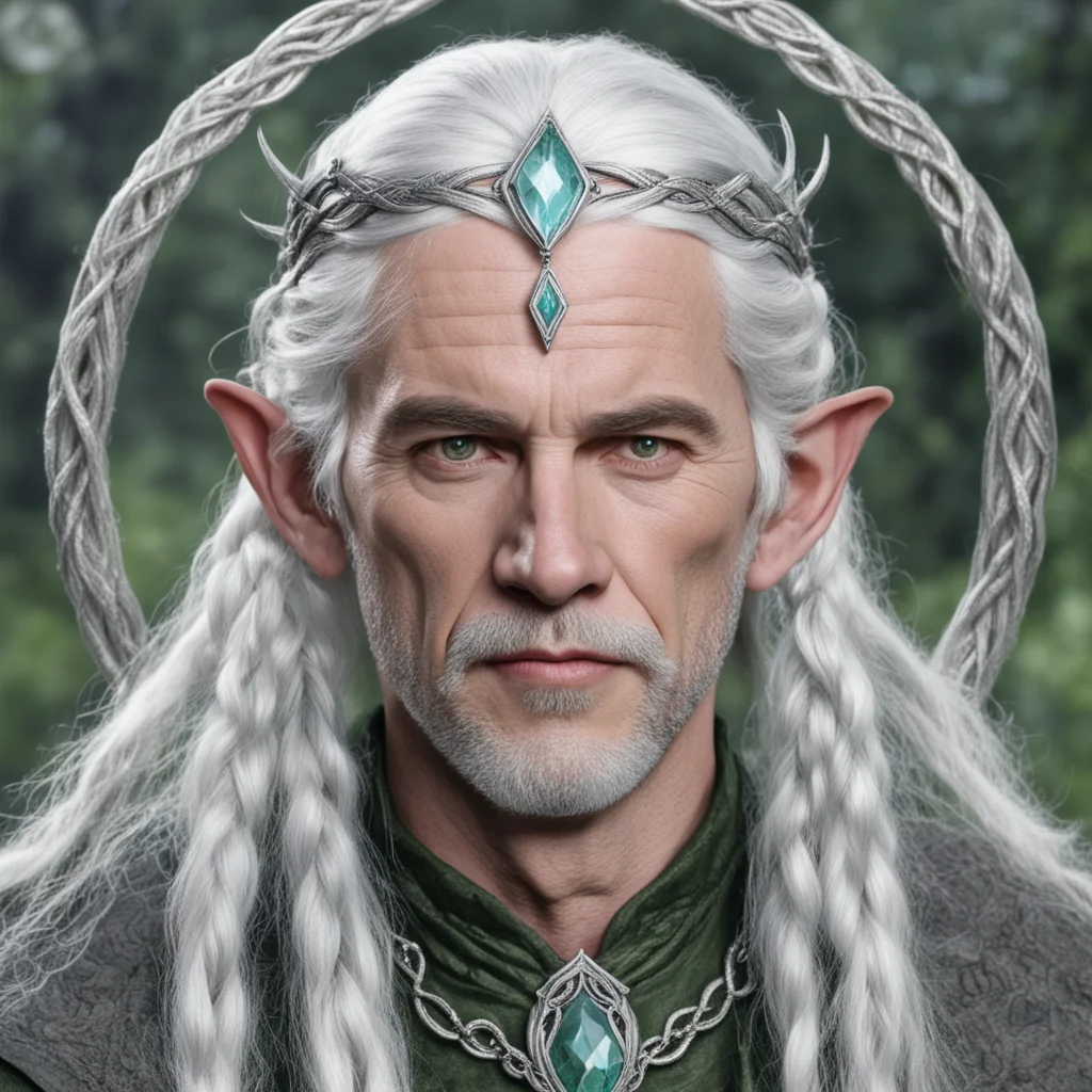 tolkien lord galathon with silver hair and braids wearing silver serpentine elvish circlet with large center diamond  good looking trending fantastic 1