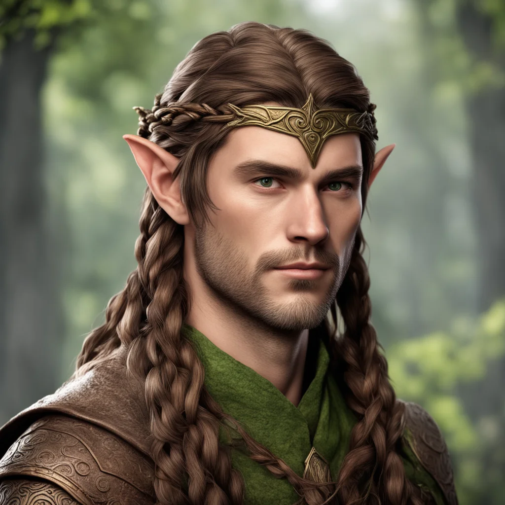tolkien male silvan elf with brown hair with braids and bronze elvish circlet good looking trending fantastic 1