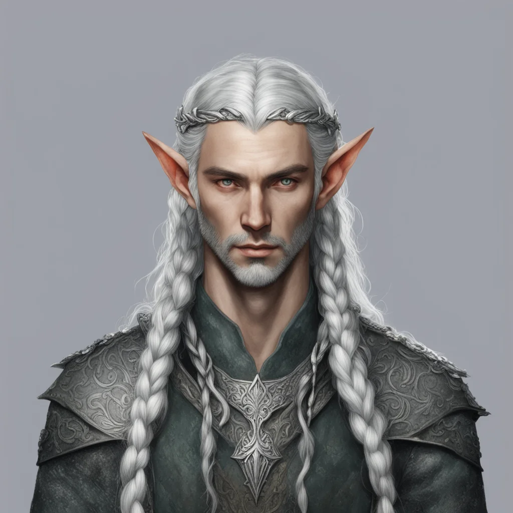 tolkien nandorian elf male with gray hair and braids wearing silver elvish circlet with small diamonds confident engaging wow artstation art 3