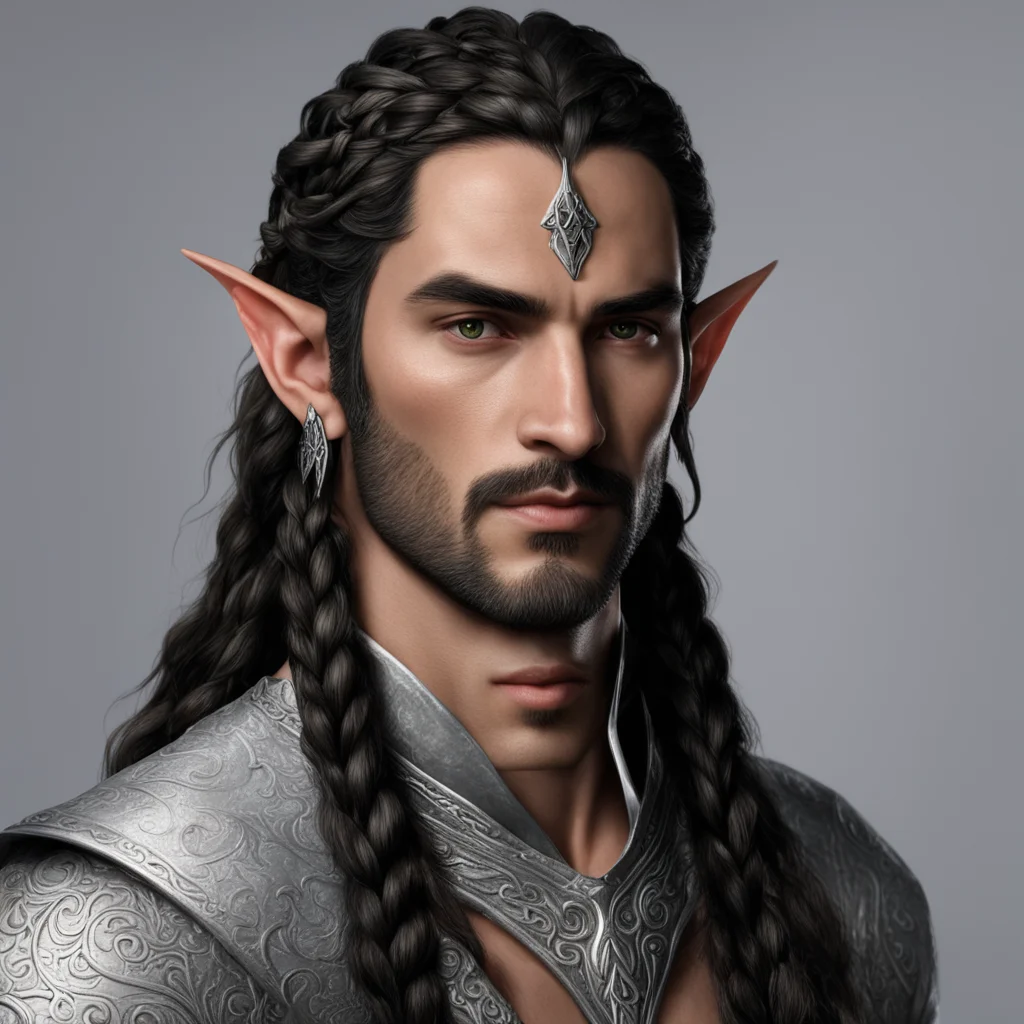 tolkien noble nandorin male elf  with dark brown hair and braids wearing silver elvish circlet confident engaging wow artstation art 3