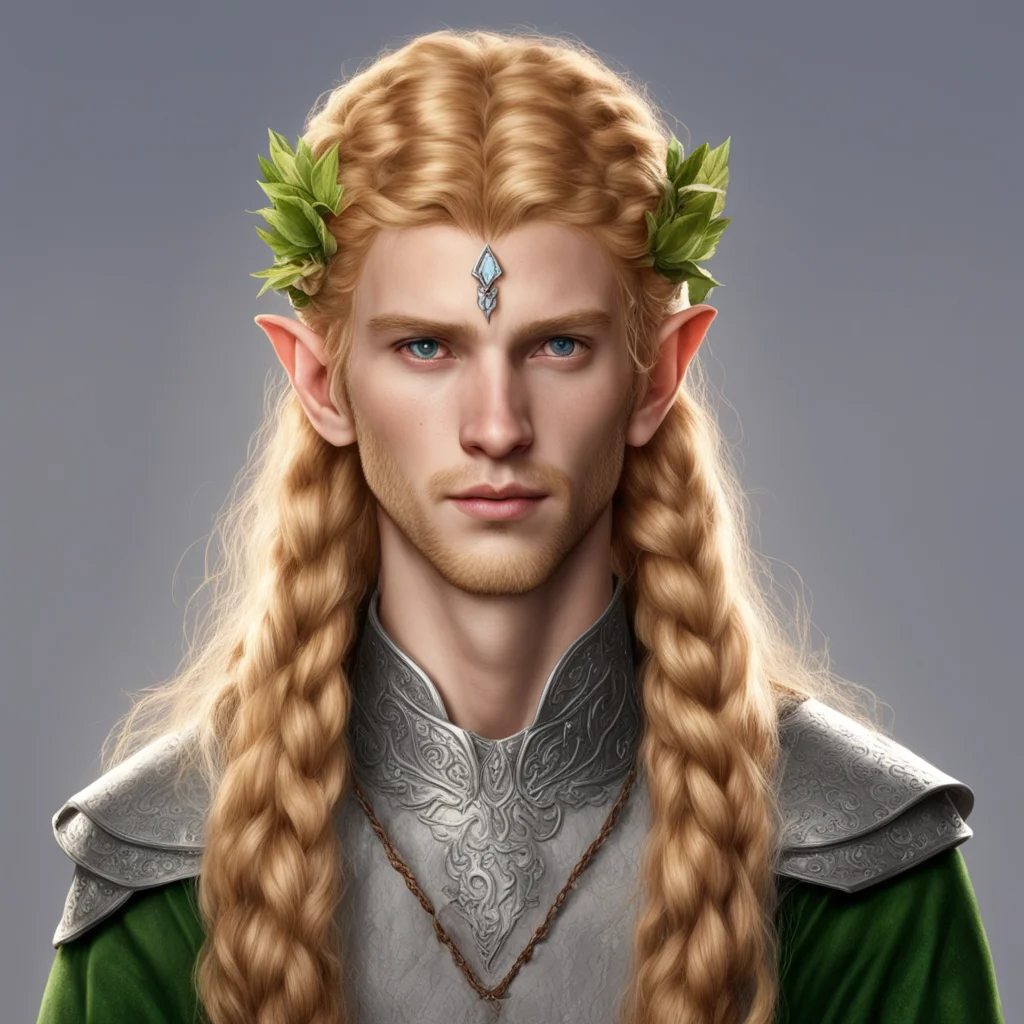 tolkien noble nandorin male elf with strawberry blond hair and braids wearing silver elvish circlet with center diamond  confident engaging wow artstation art 3