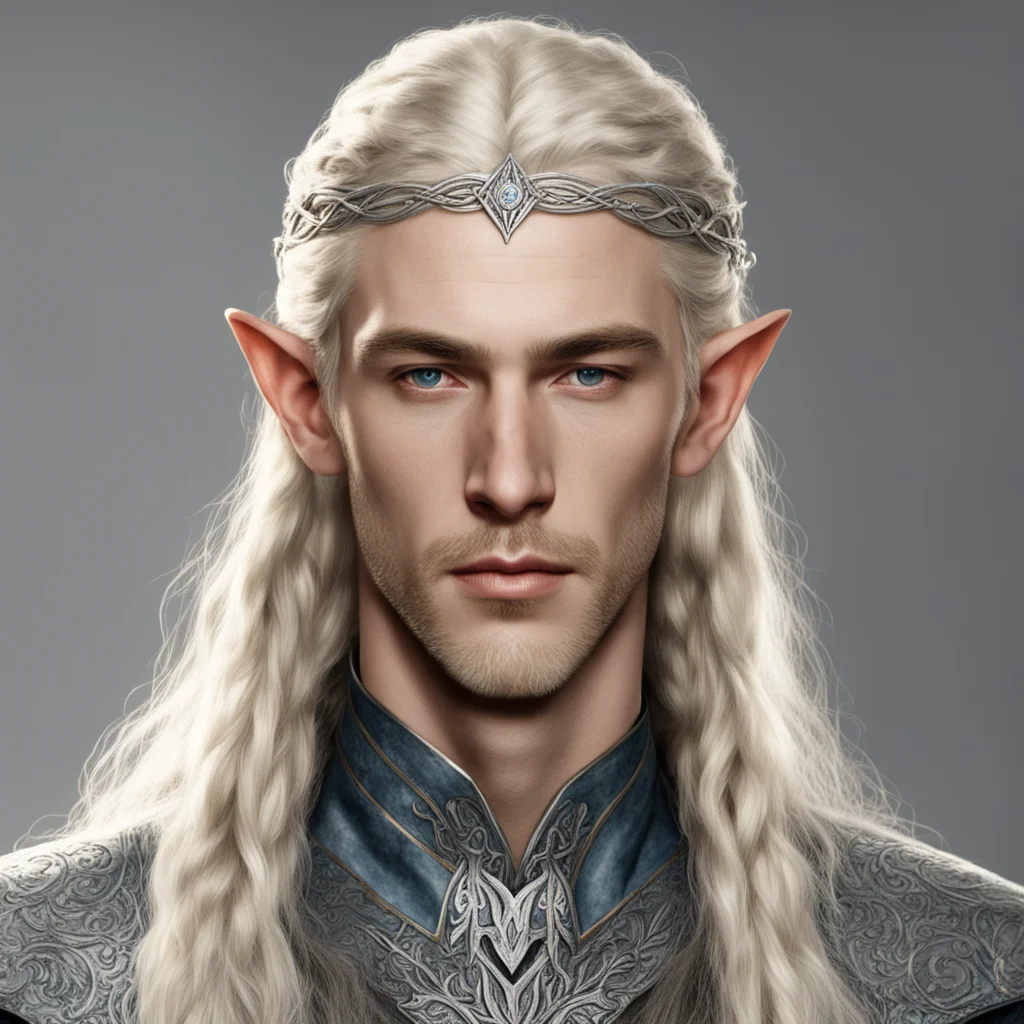 tolkien noble sindarin elf male with blond hair and braids wearing silver sindarin elvish circlet with diamonds amazing awesome portrait 2