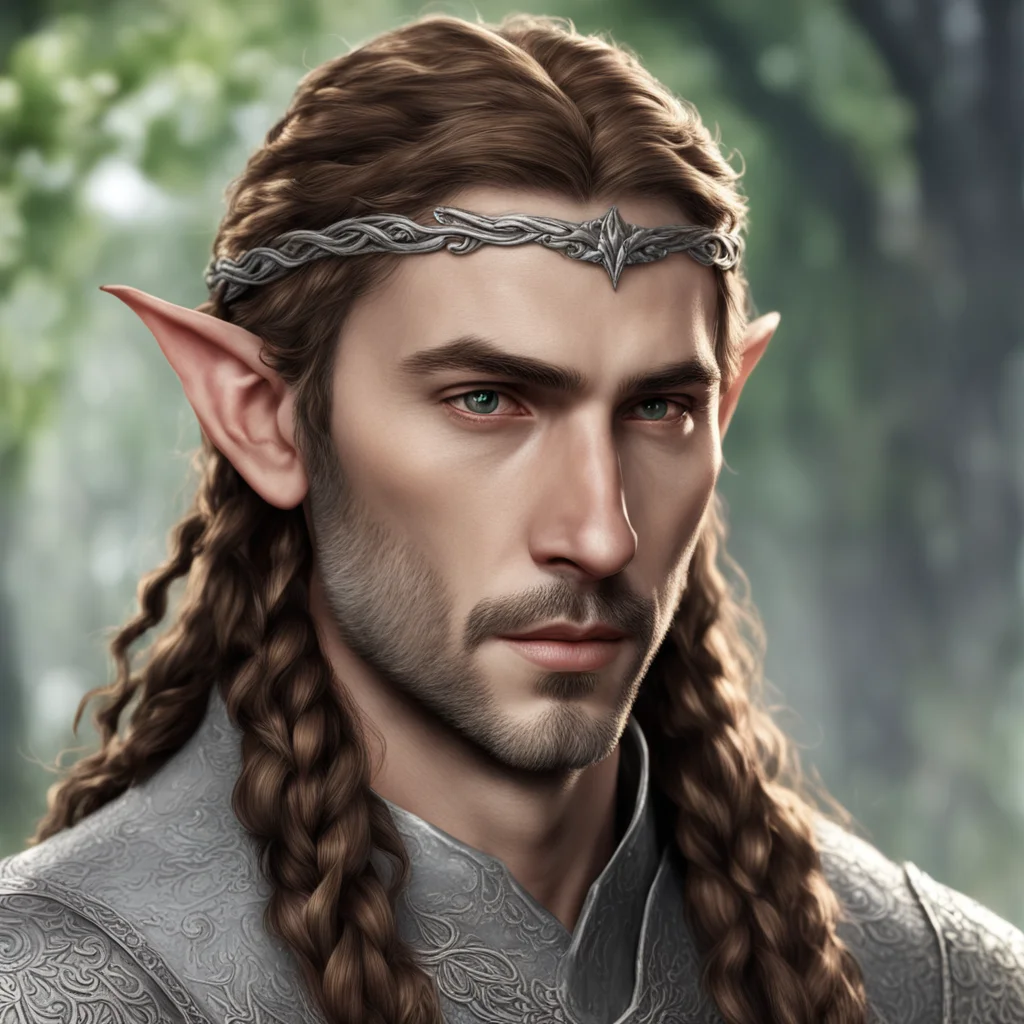 tolkien noble sindarin elf male with brown hair and braids wearing silver sindarin elvish circlet good looking trending fantastic 1