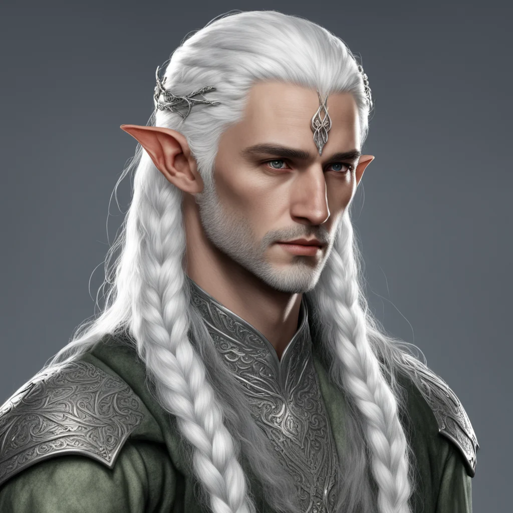 tolkien noble sindarin male elf with white hair and braids wearing silver elvish circlet with center diamond amazing awesome portrait 2