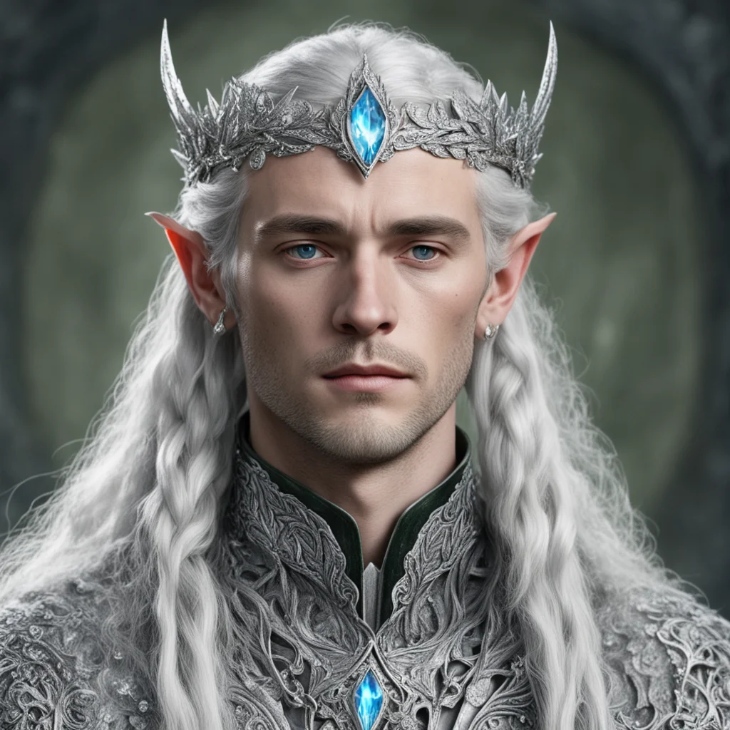 tolkien prince celeborn with silver hair and braids wearing silver laurel leaf elvish circlet heavily encrusted with diamonds with large center circular diamond amazing awesome portrait 2