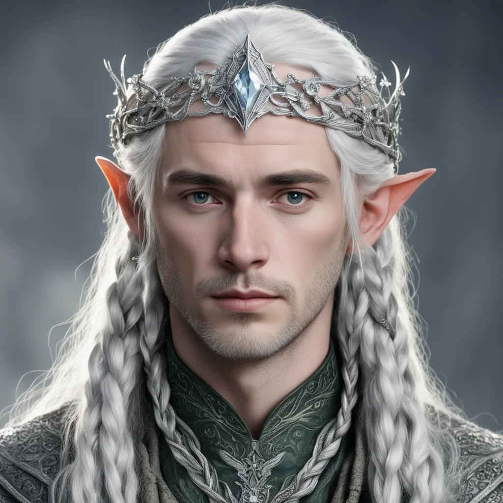 tolkien prince celeborn with silver hair and braids wearing silver serpentine elvish circlet encrusted with diamonds with large center diamond confident engaging wow artstation art 3