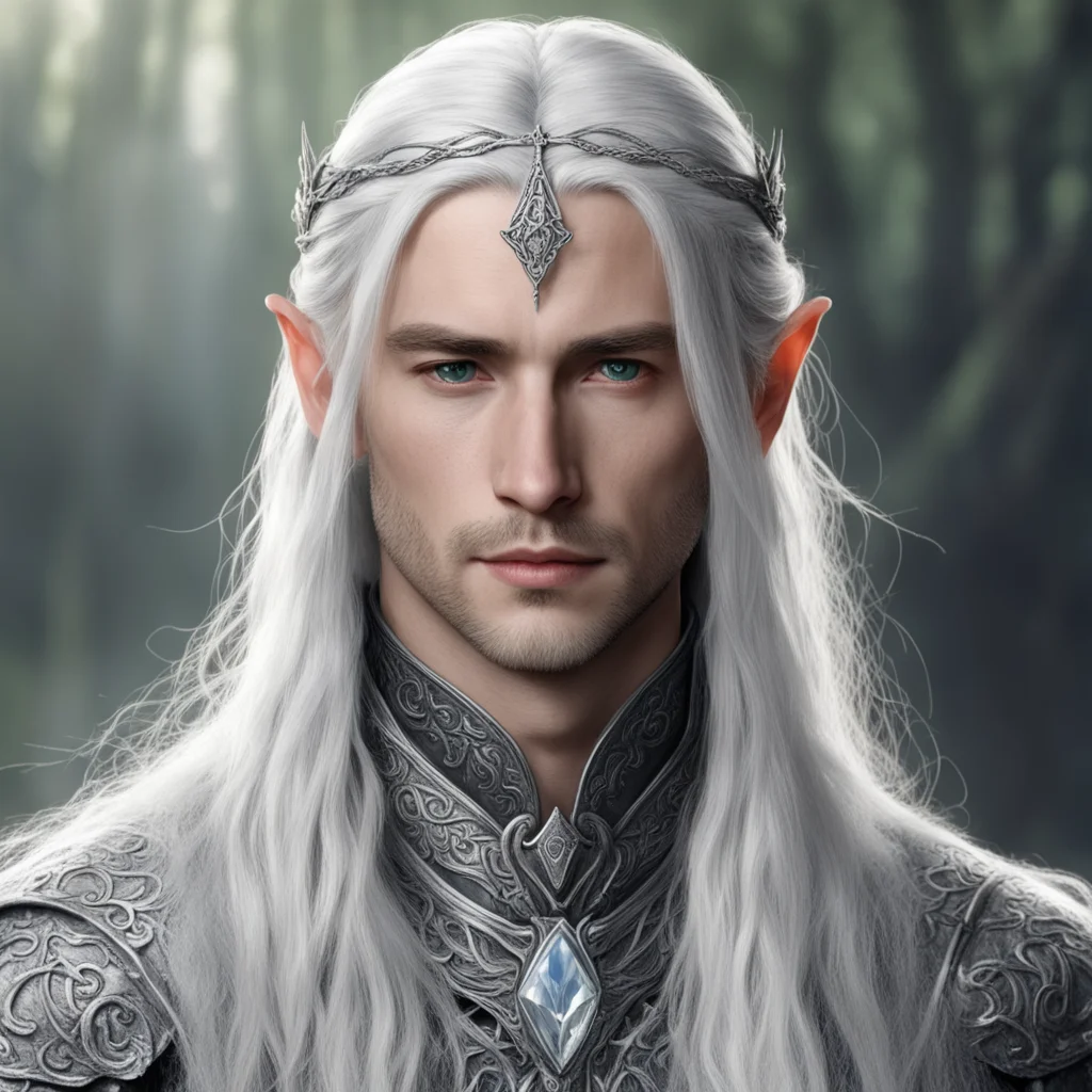 tolkien prince celeborn with silver hair and braids wearing silver sindarin elvish circlet with large center diamond amazing awesome portrait 2