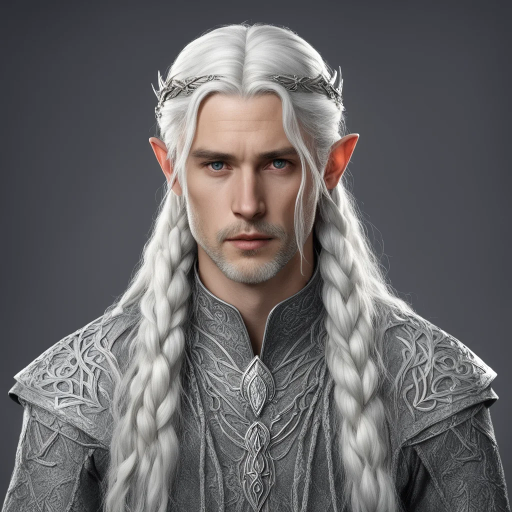 tolkien prince celeborn with silver hair and braids wearing silver sindarin elvish circlet with large center diamond confident engaging wow artstation art 3