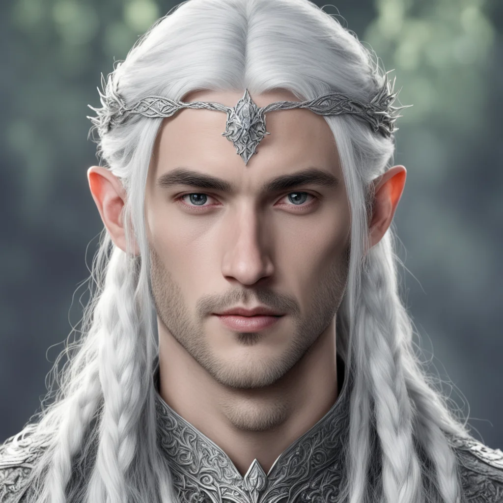 tolkien prince celeborn with silver hair and braids wearing silver sindarin elvish circlet with prominent center diamond confident engaging wow artstation art 3