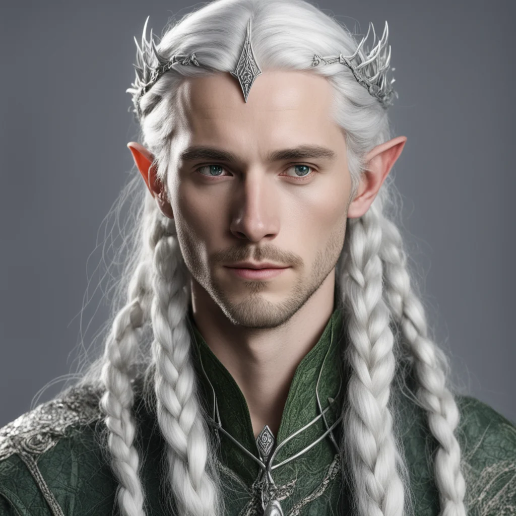 tolkien prince celeborn with silver hair and braids wearing small silver serpentine elvish circlet with large center diamond  amazing awesome portrait 2
