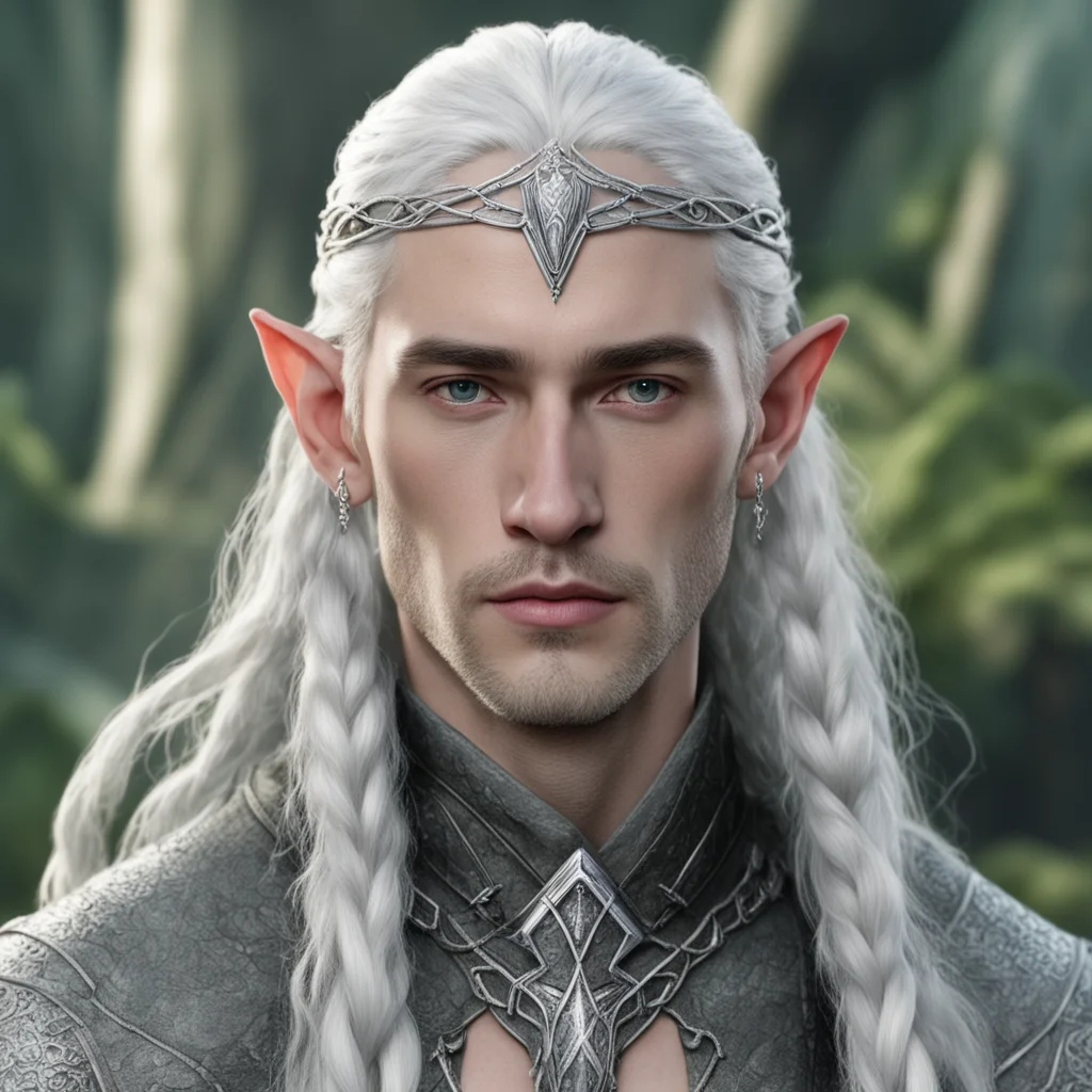 tolkien prince celeborn with silver hair and braids wearing small silver serpentine elvish circlet with large center diamond  confident engaging wow artstation art 3