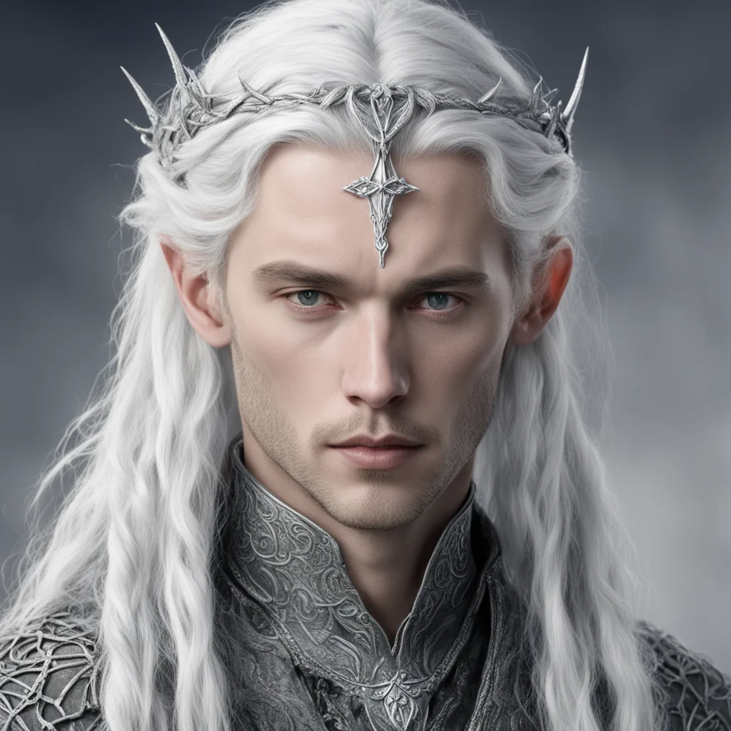 tolkien prince celeborn with silver hair and braids wearing small silver serpentine elvish circlet with large center diamond  good looking trending fantastic 1