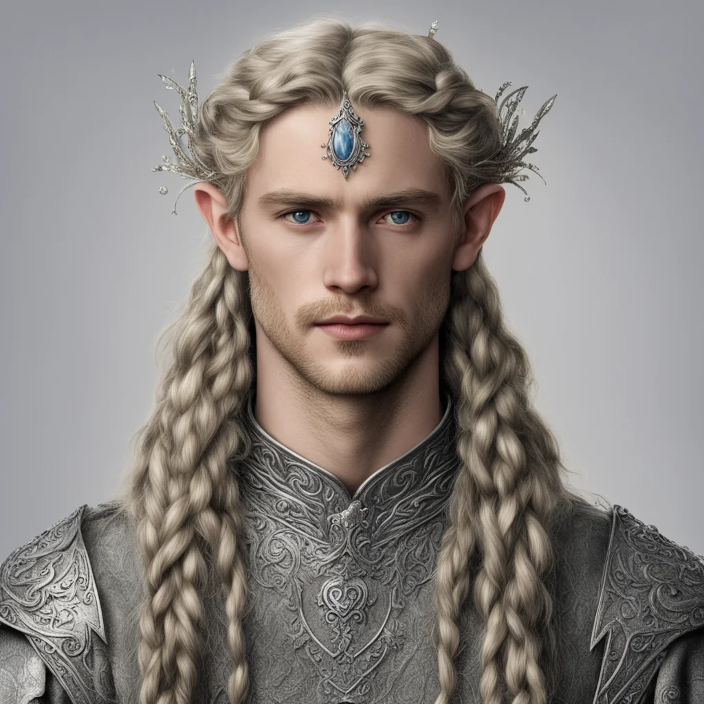tolkien prince elmo with braids wearing silver elvish circlet with diamonds good looking trending fantastic 1