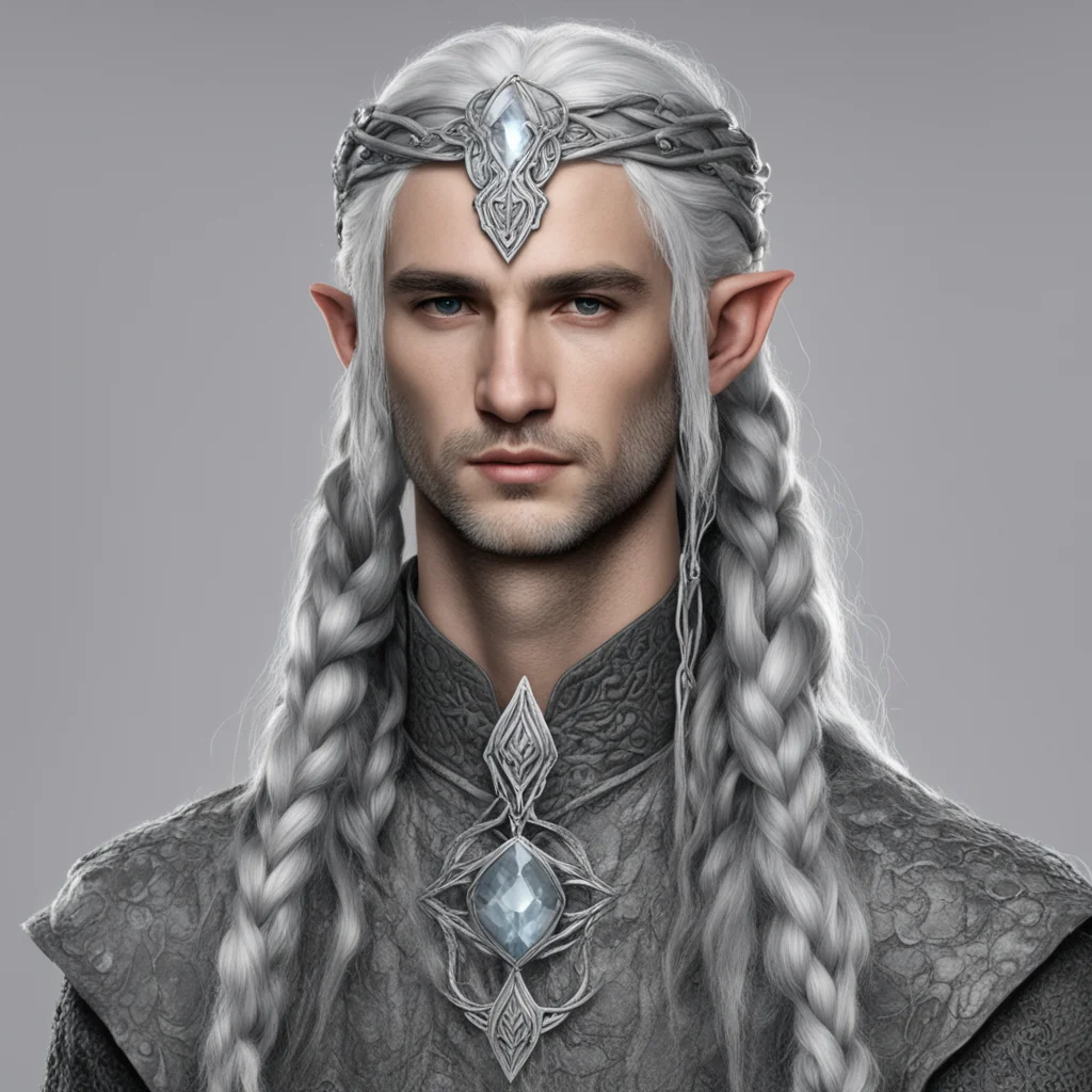 tolkien prince elmo with gray hair and braids wearing silver serpentine elvish circlet with large center diamond amazing awesome portrait 2